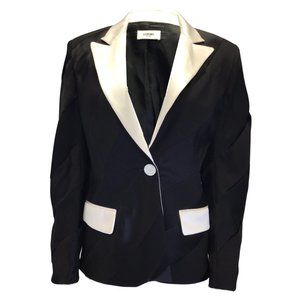 LORING BLACK / WHITE ONE BUTTON SILK JACKET